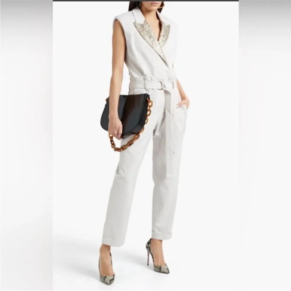 NWT Brunello Cucinelli CreamβJumpsuit with Silver Accents, M